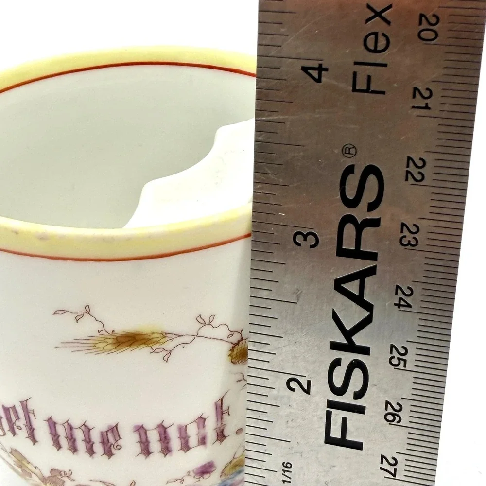 Antique Germany Mustache Cup Porcelain Floral Forget Me Not Branch Handle White